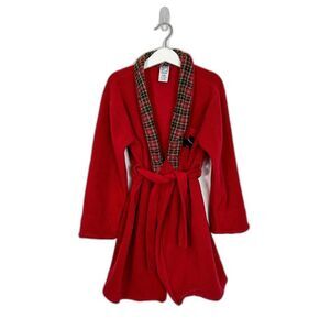 Vintage Gymboree Kids Red Plaid Holiday Fleece Robe Sz 6-7 Dog Pocket